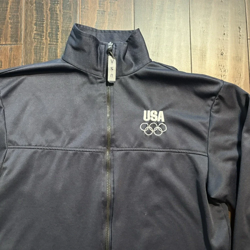 United States Olympic Committee Track Adult L Jacket Blue Full Zip USA *READ